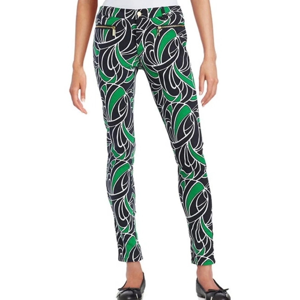 MICHAEL KORS Spring Green printed zip pocket skinny jeans Size 16/30"inseam